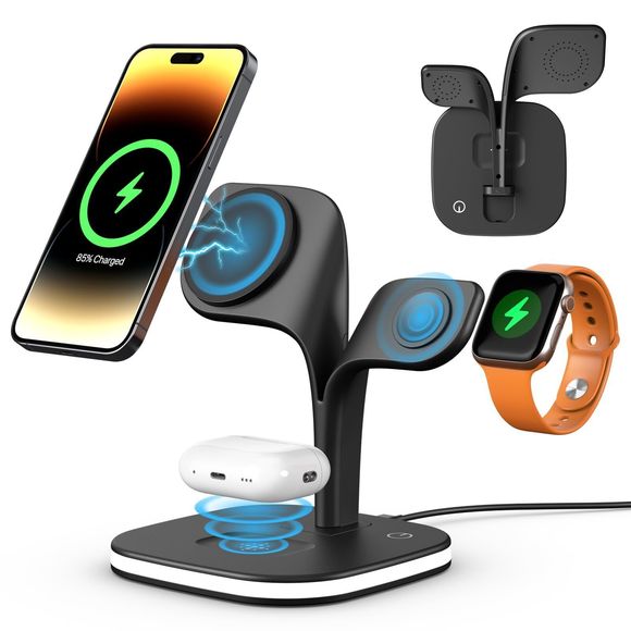 5-in-1 Foldable Magsafe Charger: iPhone/Apple Watch/Airpods, LED, Adapter